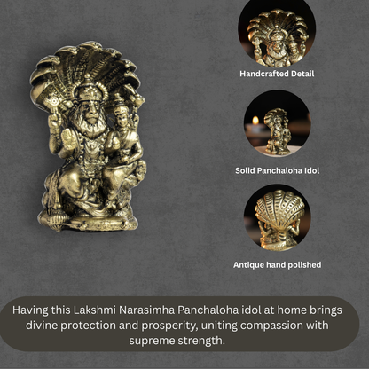 Bhimonee Decor 70 gm Lakshmi Narasimha Panchloha Idol | Size 5 × 3 × 3 CM | Handcrafted Divine Form for Home & Temple Décor