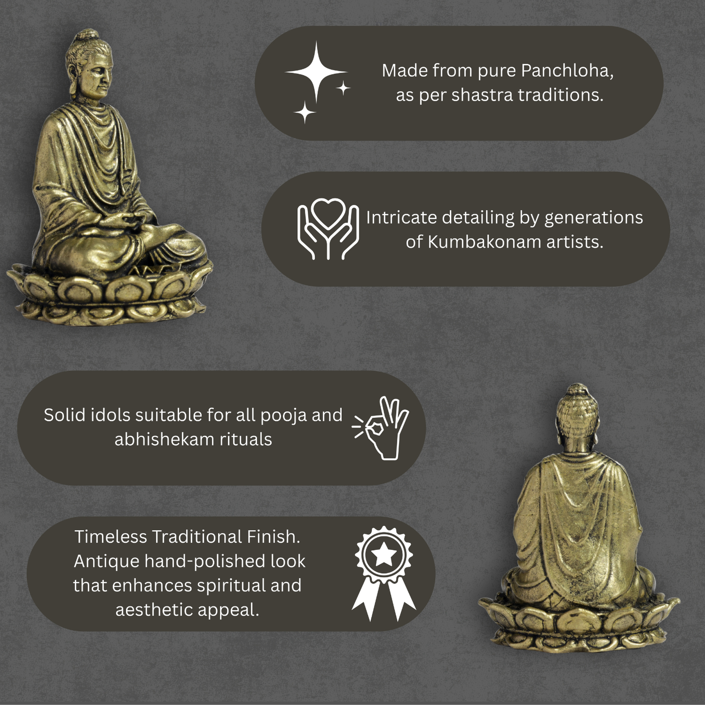 Bhimonee Decor Budda Panchloha Idol 6 cm Height | Solid Panchaloha Meditation Statue for Home Décor, Pooja, Office & Gifting