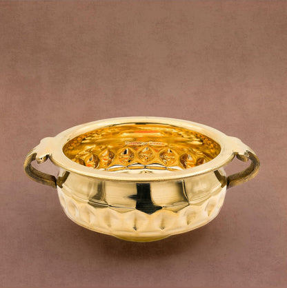 Bhimonee Decor Diamond Carving Urali Thali 6" | 320 gm Decorative Brass Bowl & Platter | Home Decor, Pooja & Gifting | Brass | Gold