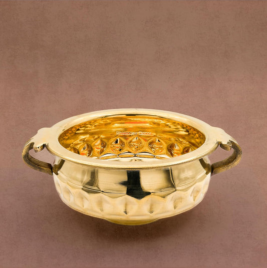 Bhimonee Decor Diamond Carving Urali Thali 6" | 320 gm Decorative Brass Bowl & Platter | Home Decor, Pooja & Gifting | Brass | Gold