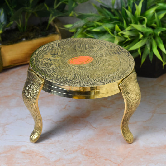 Bhimonee Decor | Brass Mukkali Stool | Traditional Pooja Chowki for Ritual Worship and Home Temple Decor | 5 Inches | 700 gm