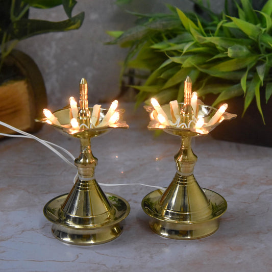 Bhimonee Decor Pure Brass LED Bulb Light Electric Udupi Diya, Deep, Deepak| for Pooja Home Temple Decor (5 inches, 260 gm)
