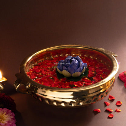 Bhimonee Decor Diamond Carving Urali Bowl 10" | 740 gm Decorative Brass Bowl & Platter | Home Decor, Pooja & Gifting | Brass | Gold