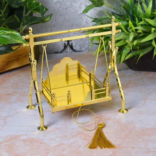 NEETU ARTS | Pure Brass Jhula for Laddu Gopal | Bal Krishna Swing | Handcrafted God Idol Cradle | Home Temple Pooja Décor | Traditional Religious Gift | 4x3 Inches