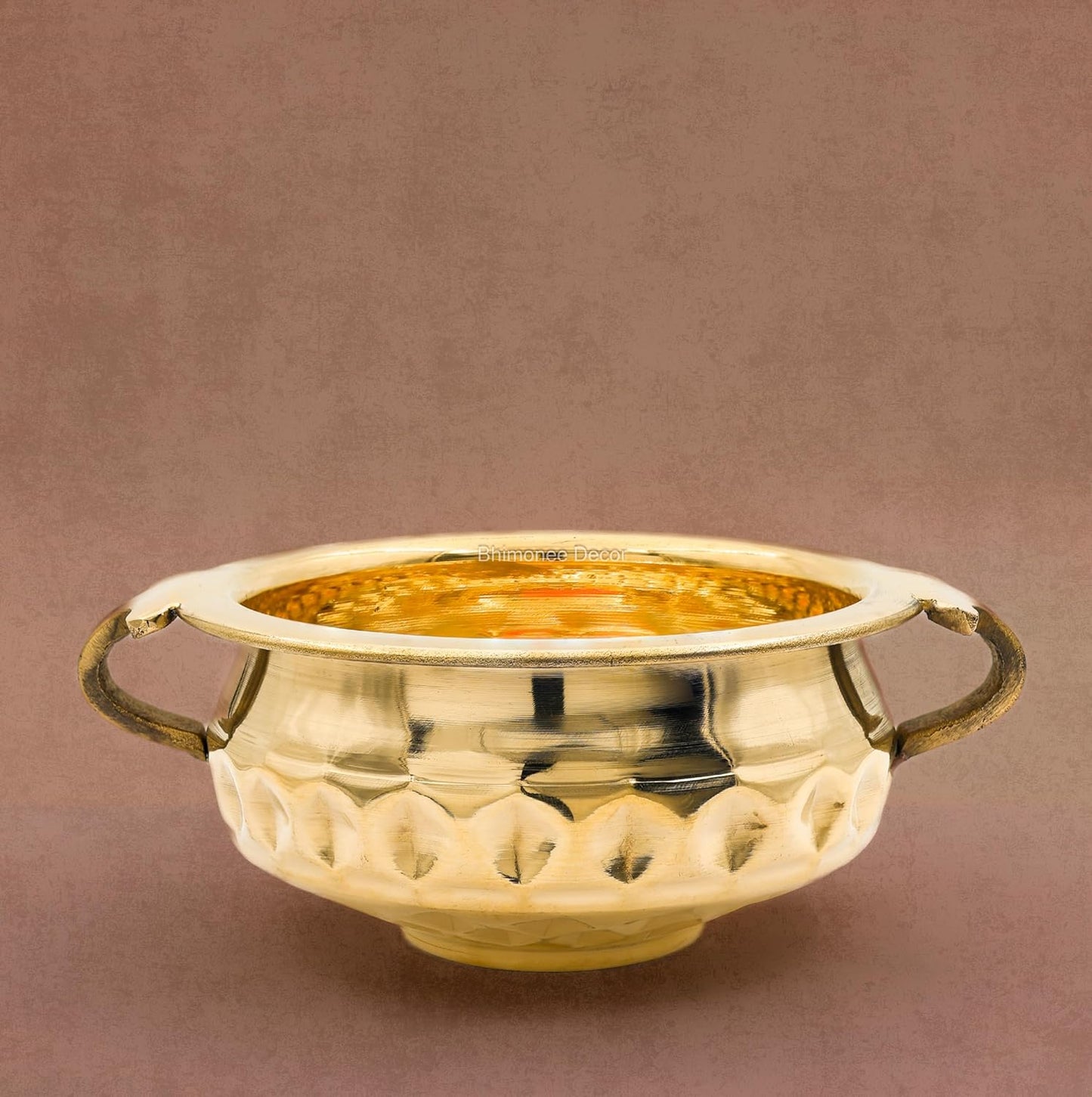 Bhimonee Decor Diamond Carving Urali Thali 6" | 320 gm Decorative Brass Bowl & Platter | Home Decor, Pooja & Gifting | Brass | Gold