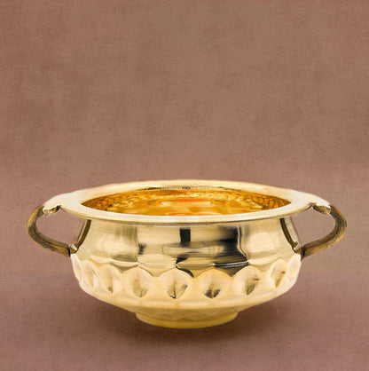 Bhimonee Decor Diamond Carving Urali Thali 6" | 320 gm Decorative Brass Bowl & Platter | Home Decor, Pooja & Gifting | Brass | Gold