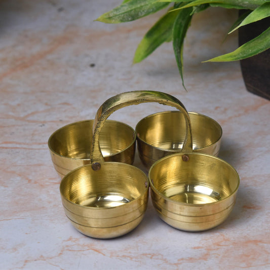 Bhimonee Decor | Pure Brass Chowmukh Chopala Bowl Stand | Haldi, Kumkum, Rice, Roli Stand | 2 Inches, 100 gm | Traditional Pooja Item for Home Decor