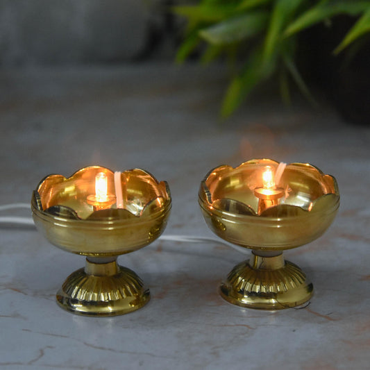 Bhimonee Decor | Pure Brass LED Bulb Light Electric Tamator Nanda Diya | Deep | Deepak | for Pooja | Home Temple Decor | 1.5 Inches | 80g