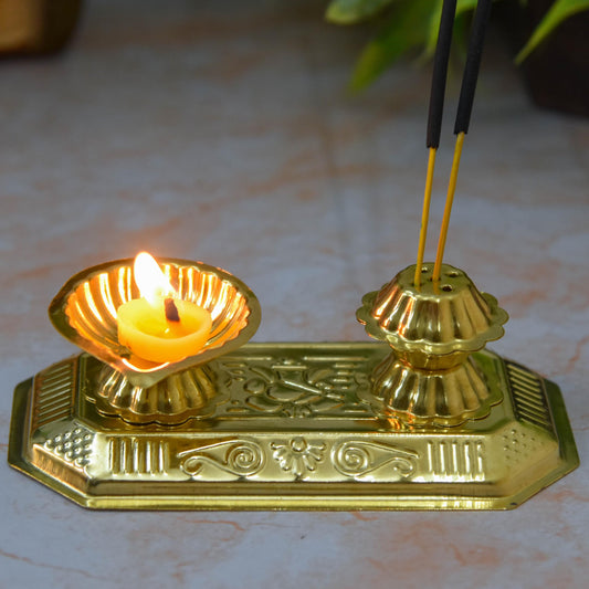 Bhimonee Decor | Pure Brass Tiger Diya Agarbatti Holder | with Incense Agarbatti Stand | for Pooja | Home Temple Decor | 1.5 Inches | 50g