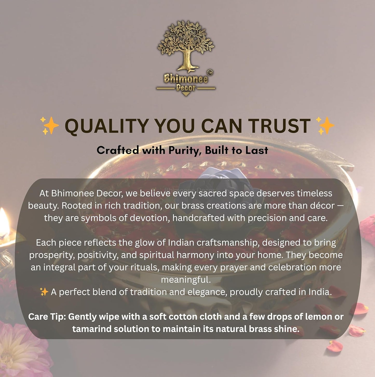 Bhimonee Decor Diamond Carving Urali Bowl 10" | 740 gm Decorative Brass Bowl & Platter | Home Decor, Pooja & Gifting | Brass | Gold