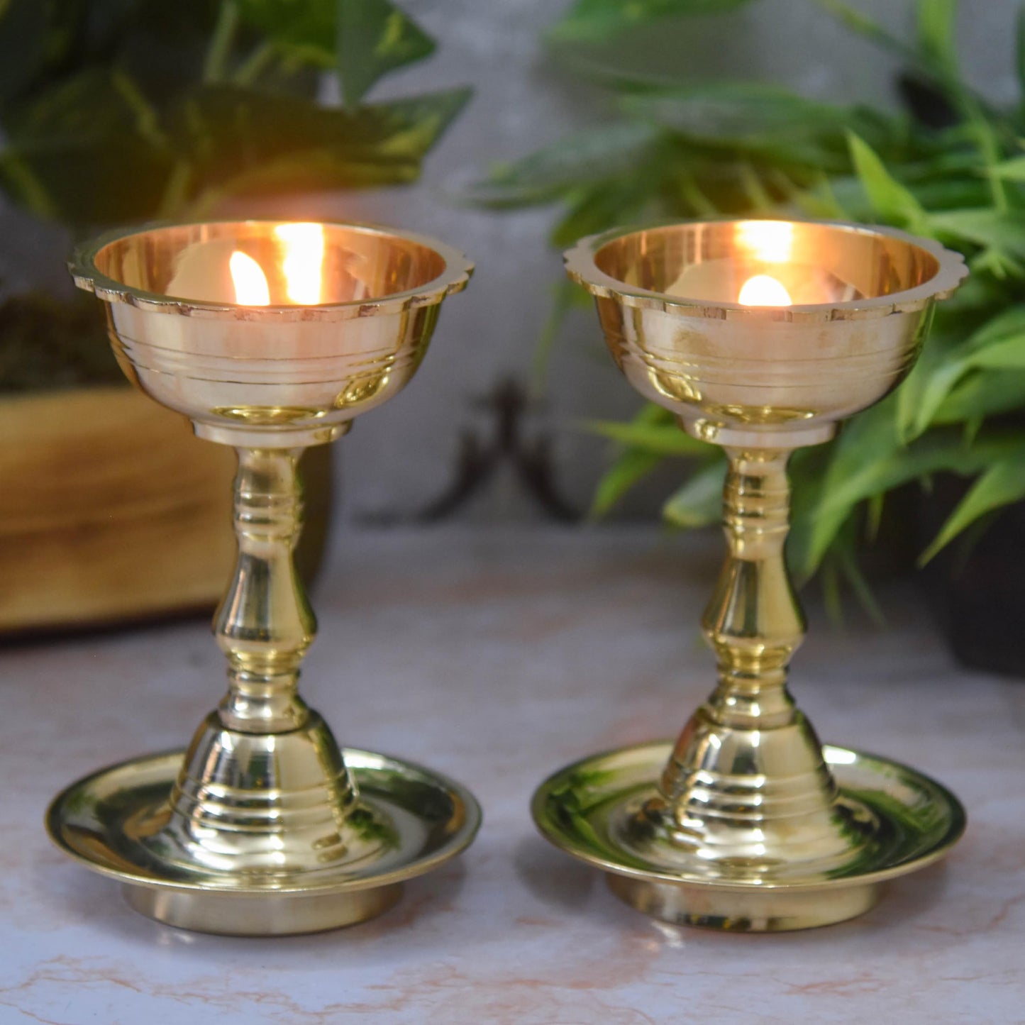 Bhimonee Decor| Pure Brass Udupi Nanda Diya | Deepak | Deep for Pooja | Home Temple Decor | Pack of 2 | 5 Inches | 510g
