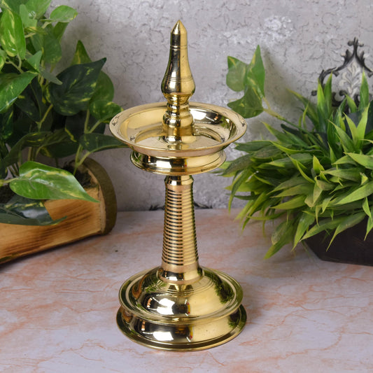 Bhimonee Decor | Pure Brass Kerala AKP Diya | 11 Inches | Brass Colour | Pack of 1 Piece | Traditional Pooja Lamp for Home Temple, Mandir, and Festival Decoration