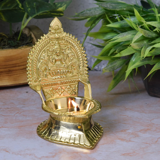 Bhimonee Decor | Pure Brass Laxmi Gold Diya | Deep | Deepak | for Pooja | Home Temple Decor | 5 Inches | 240g