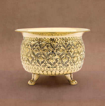 Bhimonee Decor Carving Bowl 6" | 430 gm Decorative Brass Bowl with Stand | Home Decor, Pooja & Gifting | Brass | Gold