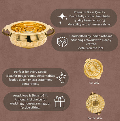 Bhimonee Decor Diamond Carving Urali Thali 6" | 320 gm Decorative Brass Bowl & Platter | Home Decor, Pooja & Gifting | Brass | Gold