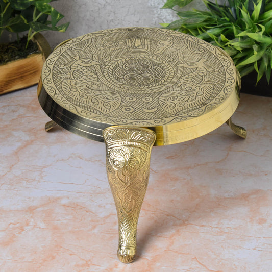 Bhimonee Decor Brass Mukkali Stool, Pooja Chowki for God Pooja Purposes Home Decor (6 inches, 1.1 kg)