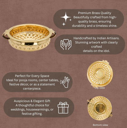 Bhimonee Decor Diamond Carving Urali Bowl 8" | 470 gm Decorative Brass Bowl & Platter | Home Decor, Pooja & Gifting | Brass | Gold