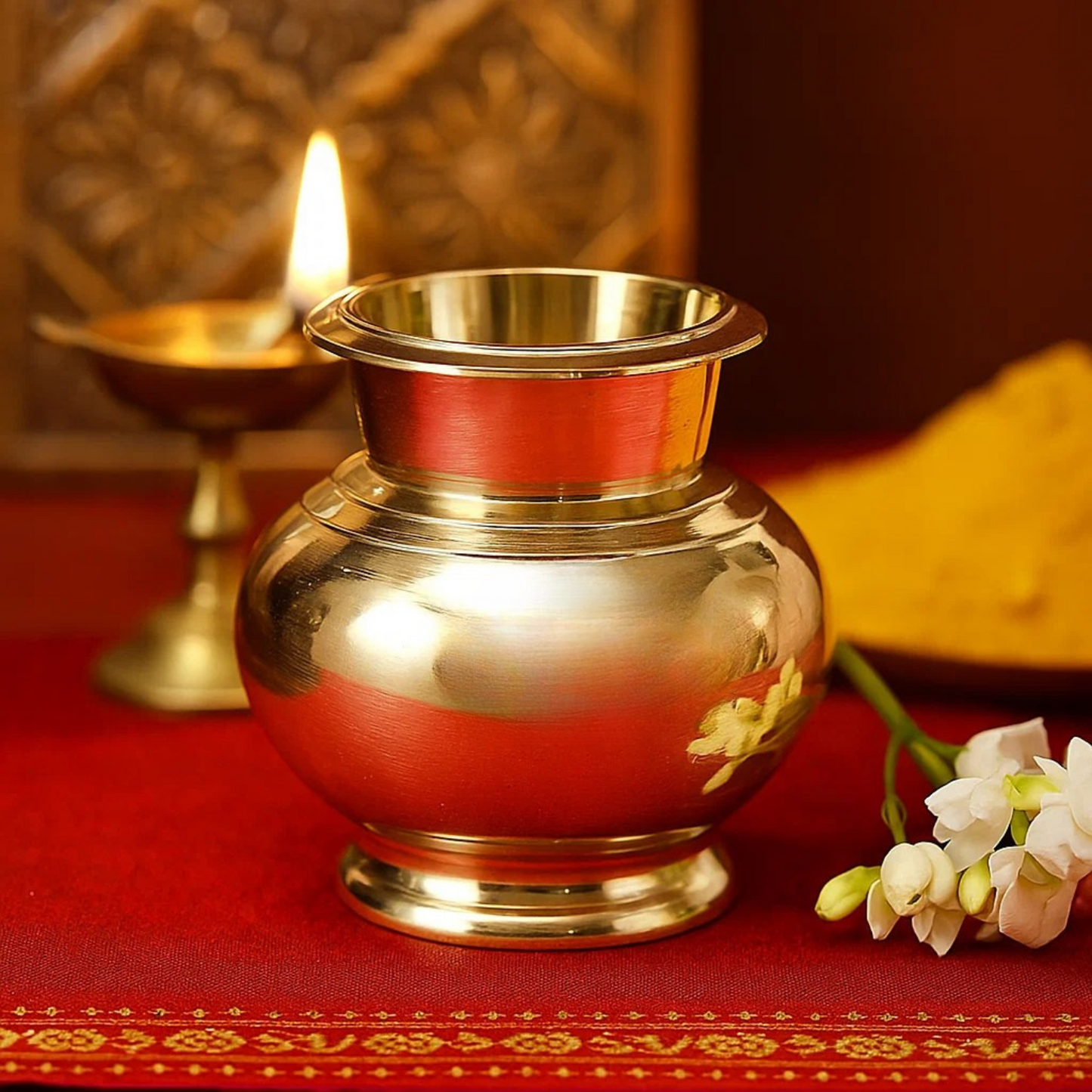 Bhimonee Decor Brass Matka Design Lota | Lutiya | Pooja Kalash for Pooja Room Decor, 3.15 inches, 250gm