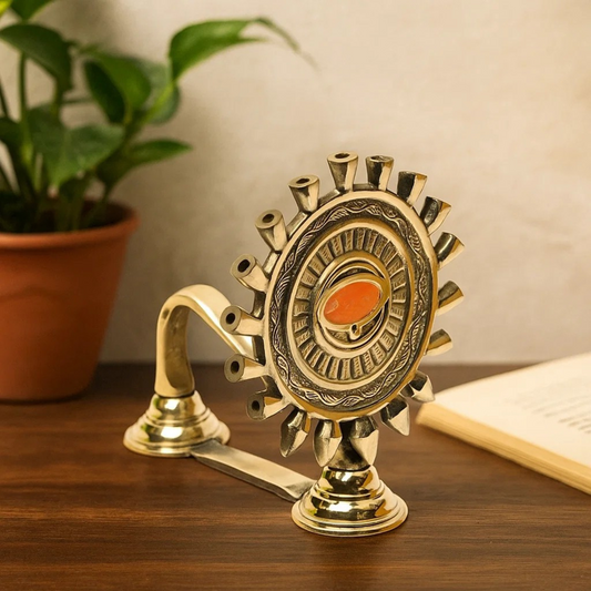 Bhimonee Decor Pure Brass Chakra Aarti, Deep, Deepak, Diya for Pooja Purposes, 5.5 Inches, 550gm