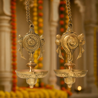 Modern Gift Centre Pure Brass shanku Chakra Diya | Deep | Deepak for Pooja | Puja | Mandir | Diwali Festival Decoration |Pair |