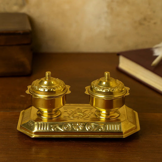 Bhimonee Decor | Pure Brass Roli Kumkum Chawal Box Set | for Pooja | 2 Inches | 70g | Traditional Religious Decor for Home Temple