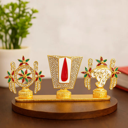 Bhimone Decor | Pure Brass Shanku Chakra Table Diya | 3.15 Inches | Brass Colour | Traditional Pooja Diya for Home Temple | Pack of 1 Pair