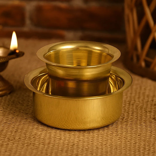Bhimonee Decor Brass Coffee Cup and Dabra Set 120ML, Madrasi Filter Coffee Set, Kumbakonam Coffee Dabara Set- DABRA Set - pack of 6 sets