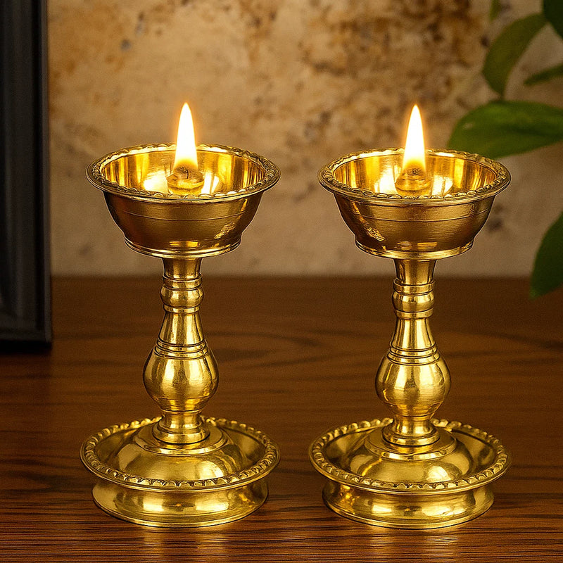 Bhimonee Decor - Set of 2 Pure Brass Heavy Udupi Nanda Diya (no-1) 4.3 inches Height
