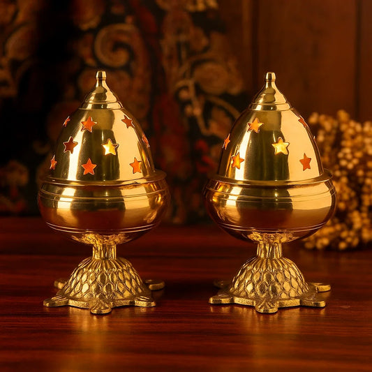 Modern Gift Centre - Set of 2 Pure Brass Tortoise Covering Diya/Tulsi Diya 5 inches by printology
