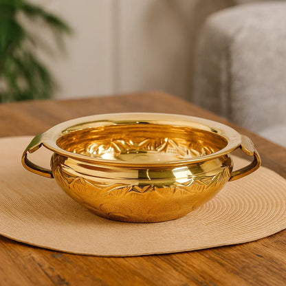 Bhimonee Decor Pure Brass Solid Hammered Design Urli/Decorative Bowl 6.5"