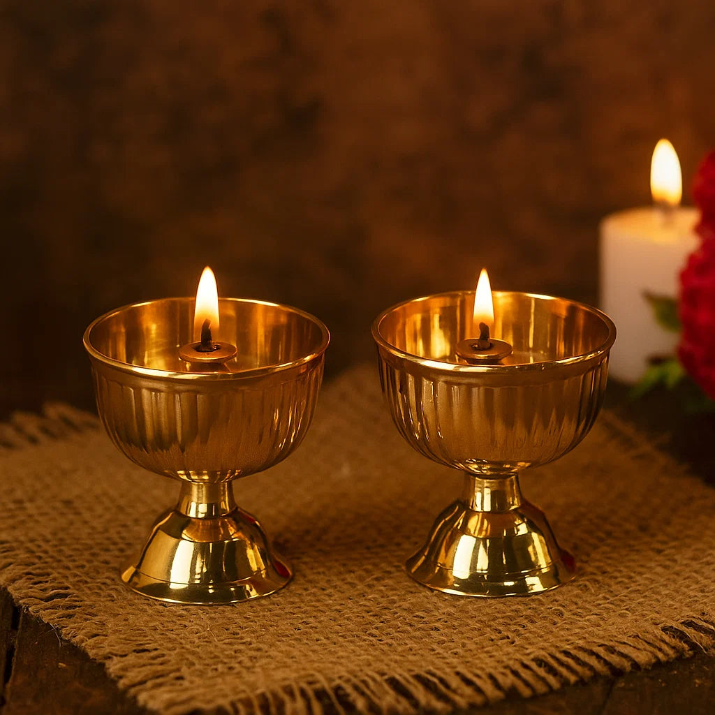 Bhimonee Decor Pure Brass Salai Pyali Deep, Deepak, Diya for Pooja Purposes, 2.1 Inches, 150 gm