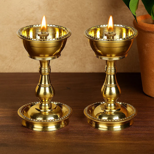 Printology Modern Centre Pure Brass Heavy Udupi Nanda Diya (5.2 Inches, No-3) Set of 2