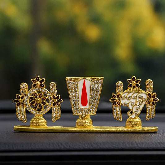 Bhimonee Decor by Modern Gift Centre shanku Chakra Namah Stone Work Showpiece for Car Dashboard| Pooja|Puja