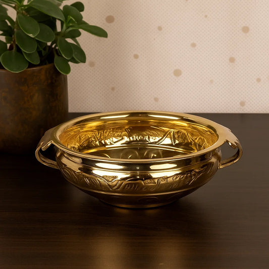 Bhimonee Decor Pure Brass Hammered Design Urli/Uruli/Urali/Decorative Bowl 9.5inch use for Living Room Decor