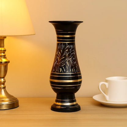 Bhimonee Decor Brass Decorative Flower Vase for Living Room | Made of Brass 8 inch Long Vase | Hand Painted Bidri Work Flower vase Brass | Ideal Diwali Gifts for Family and Friends