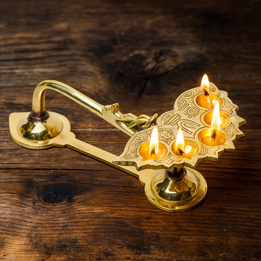 Bhimonee Decor Pure Brass Ganga Aarti, Deep, Deepak, Diya for Pooja Purposes, 2.4 Inches, 410gm