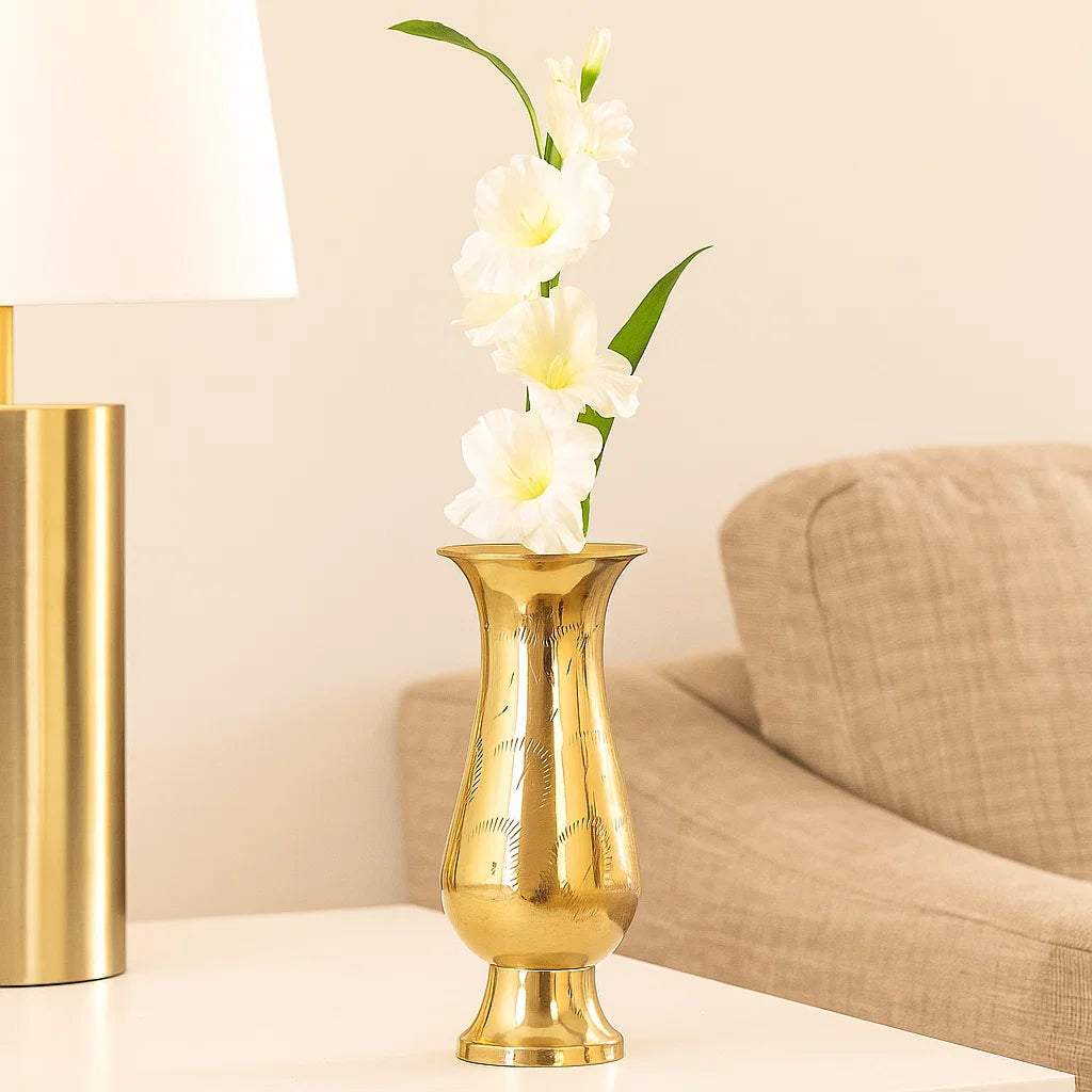 Bhimonee Decor Brass Decorative Flower Vase for Living Room | Made of Brass 12 inch Long Vase | Hand Carved Bidri Work Flower vase Brass | Ideal Diwali Gifts for Family and Friends