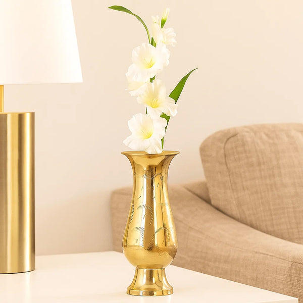 Bhimonee Decor Brass Decorative Flower Vase for Living Room | Made of Brass 12 inch Long Vase | Hand Carved Bidri Work Flower vase Brass | Ideal Diwali Gifts for Family and Friends