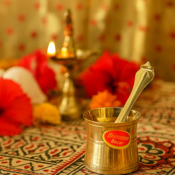 Bhimonee Decor Brass Panchpatra with Achamani for Pooja, 2 inches, 100gm