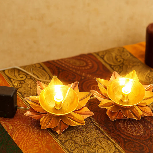 Modern Gift Centre Pure Brass Lotus Electric Pair of Deep Bulb Lights (Gold)