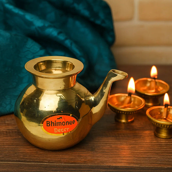 Bhimonee Decor Brass Gokarna Kindi | Lota | Lutiya | Pooja Kalash for Pooja Room Decor, 3 inches, 220gm