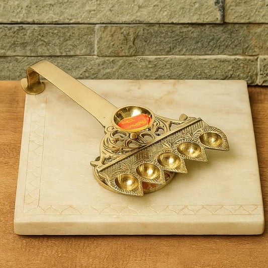 Bhimonee Decor Pure Brass Panch Aarti, Deep, Deepak, Diya for Pooja Purposes, 2.4 Inches, 370gm
