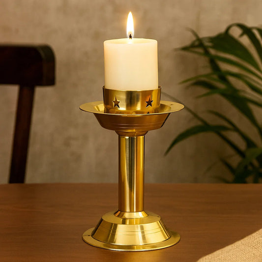 Bhimonee Decor Pure Brass Candle Stand Holder for Pooja Room Decor, Home Decoration All Purpose, 6.3 inches, 390gm