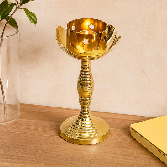 Bhimonee Decor Brass Candle Stand Holder for Pooja Room Decor, Home Decoration All Purpose, 8 inches, 310gm