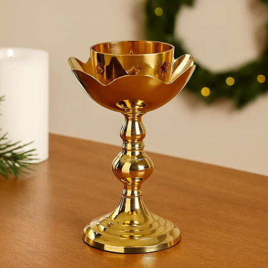 Bhimonee Decor Brass Candle Stand Holder for Pooja Room Decor, Home Decoration All Purpose, 8 inches, 340gm