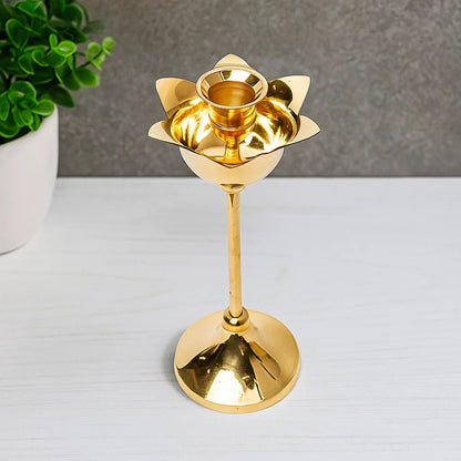 Bhimonee Decor Brass Candle Stand Holder for Pooja Room Decor, Home Decoration All Purpose, 8 inches, 250gm