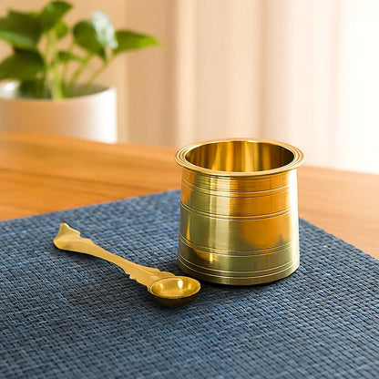 Bhimonee Decor Brass Panchpatra with Achamani for Pooja, 2.4 inches, 170gm