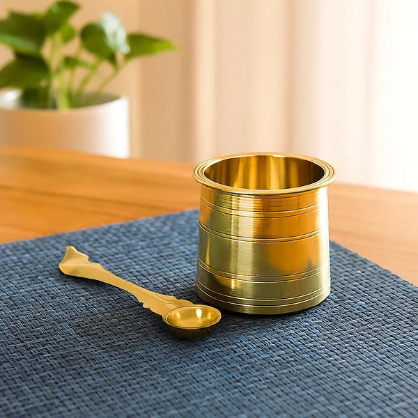 Bhimonee Decor Brass Panchpatra with Achamani for Pooja, 2.4 inches, 170gm