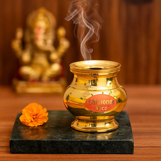 Bhimonee Decor Brass Lotus Design Agarbatti/Dhoop Holder, Home Décor, Gift & Pooja, 150 gm, 2.4 inches, Brass, 1 Piece