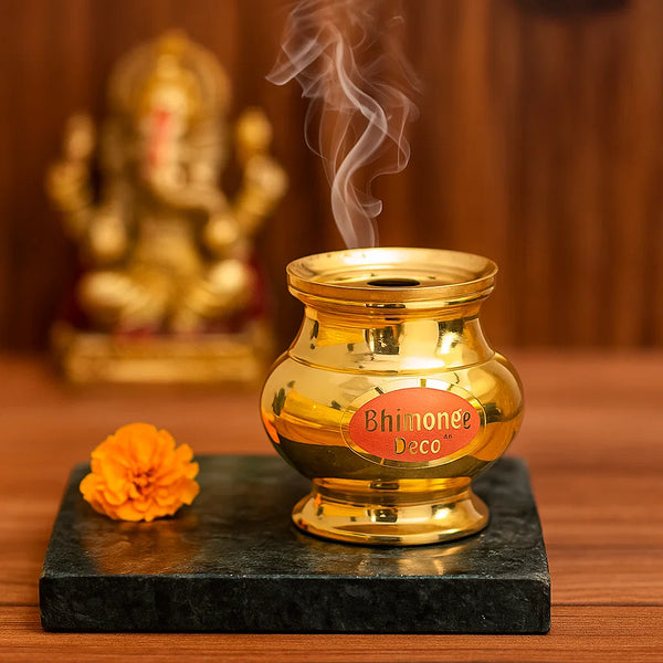 Bhimonee Decor Brass Lotus Design Agarbatti/Dhoop Holder, Home Décor, Gift & Pooja, 150 gm, 2.4 inches, Brass, 1 Piece